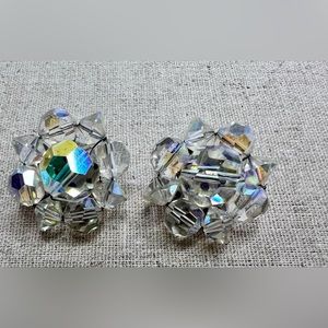 Vintage Aurora Borealis Beaded Clip-On Cluster Earrings